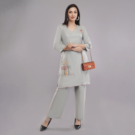 Cotton blend grey kurti for women