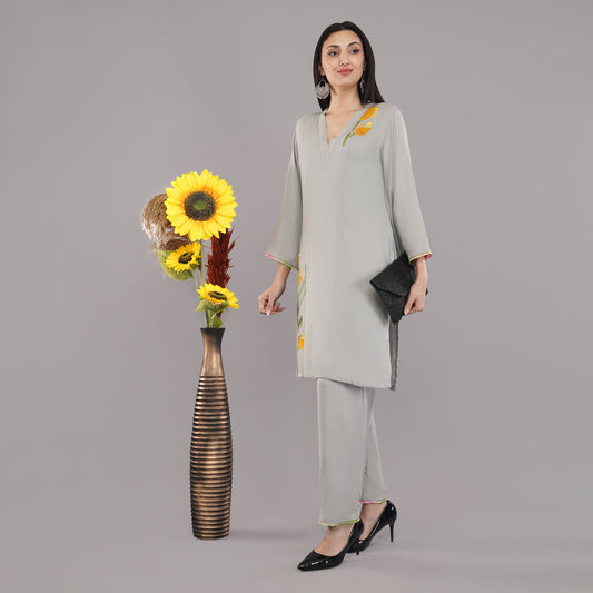 Rayon Fabric Grey Kurti for women