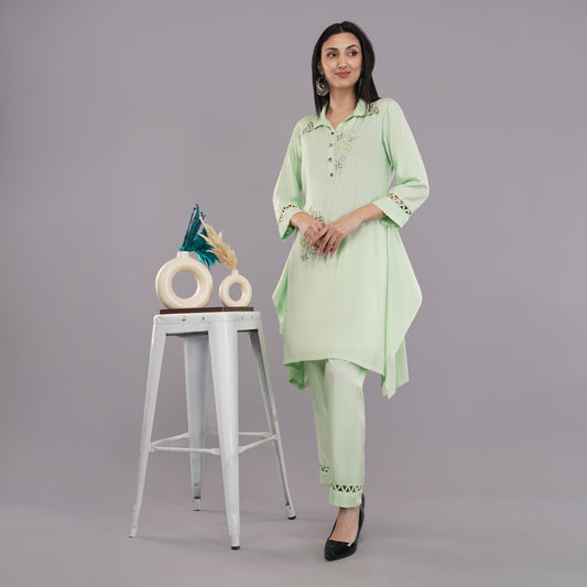 Cotton light green kurti for women